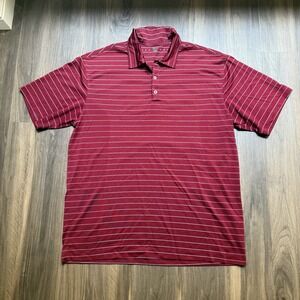 Nike Golf Polo Shirt Mens XL Red White Stripe Performance Short Sleeve